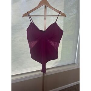 Express Body Contour Bodysuit Purple Mesh Panels L New with Tags Sleeveless